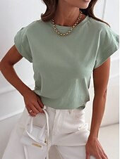 cheap T-shirts-Blouse Women&#039;s Black Yellow Light Green Solid / Plain Color Knitting Daily Elegant Round Neck Regular Fit S