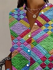 preiswerte Damen Streifen- und geometrische Oberteile-Damenhemd Grafik Geometrisch Alltag Stilvoll Retro Vintage 3/4 Länge Ärmel Hemdkragen Reguläre Tops Alltag Urlaub Ausgehen Buttons Regenbogen Sommer Frühling