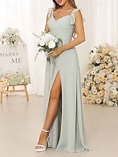 cheap Bridesmaid Dresses-A-Line Bridesmaid Dress Straps Short Sleeve Elegant Floor Length Chiffon with Ruffles / Split Front / Ruching