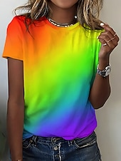 ieftine Tricou tie-dye și gradient-Pentru femei Tricou Ombre Casual Manșon scurt Rotund Topuri obișnuite Zilnic Imprimeu Curcubeu Vară