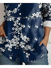 billige Blomstrete topper-Dame skjorte langermet knappe-ned bluse dyre geometrisk uformell skjorte krage vanlige topper arbeid daglig knapper trykk blå vår høst vinter