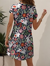 cheap Easter Dresses-Easter Women&#039;s Mini Dress Petite Dress Casual Dress A Line Dress Summer Dress Casual Vacation Daily Regular Fit Floral Graphic Animal Short Sleeve Crew Neck Light Pink Summer Spring