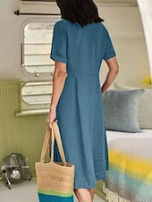 economico Vestiti-Per donna Abito Midi Abiti in cotone e lino Vestito Casual Essenziale Casual Vacanza Quotidiano Vestibilità regolare Semplice Manica Lunga Scollo a V Azzurro cielo Viola Verde Estate