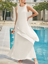 economico Lunghezza del pavimento-Abito da Sposa Madre Scivolato  Colonna Elegante Semplice Collo Rotondo Lunghezza Caviglia Chiffon Stretch Senza Maniche con Volant Colore Solido 2025