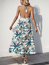 abordables Robes de vacances-Femme Robe mi-longue Robe d&#039;été Elégant mode Fluide Vacances Intérieur Rendez-vous Ajustable Graphic Sans Manches Col V Vert Eté