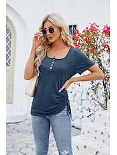 economico Magliette-Per donna Maglietta bohémien Liscio Boemia stile sveglio Moda Manica corta A farfalla Squadrata Top regolari Giornaliero Per uscire Fine settimana Tunica Nero Rosa Vino Blu Reale Viola Estate