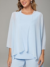 voordelige Broekpakken van mama-Jumpsuit  Pantsuit Moeder van de Bruid  Bruiloft Gast Elegante Plus Size Bateau Hals Vloerlengte Chiffon Mouwloos Wrap Inclusief met Effen Kleur 2025