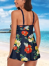 olcso Fürdőlapok-Női Fürdőruha Tankini Fürdőruha Hawaii Stílusos Virág Fólia Ujjatlan Fürdőruhák