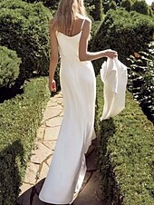 economico abiti da sposa casual-Spiaggia / Destinazione Abiti da sposa Linea-A A V Senza maniche Lungo Raso Abiti da sposa Abiti da sposa Con Tinta unita 2025