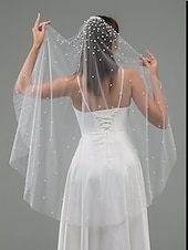 olcso Fátylak-Egyrétegű Kortárs  Stílusos Menyasszonyi Fátyol Katedrális Fátylok Mesterséges Gyöngy Tülllel