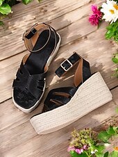 olcso Nyári szandálok-női espadrille platform ékszandál – nyitott orrú bokapántos nyári cipő hétköznapi, strand- és nyaralási viselethez
