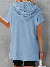 cheap T shirt Dresses-Women&#039;s Mini Dress Hoodie Dress Casual Dress Basic Casual Vacation Daily Regular Fit Plain Half Sleeve Hooded Black White Blue Fuchsia Summer