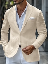 abordables Blazer en lin-Veste blazer en lin pour hommes mariage mode décontractée été unie sans doublure blanche ajustée à deux boutons
