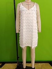 preiswerte Sommerkleider-Damen Minikleid Weißes Kleid Casual kleid Chiffon-Kleid Cami-Kleid Basic Brautkleider schlicht Urlaub Täglich Regular Fit Glatt Ärmellos V Ausschnitt Weiß Sommer