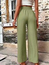 cheap Plain Cotton Linen Pant-Women&#039;s Cotton Linen Shorts Linen-Inspired Pants Cotton Linen Pants Fashion Streetwear Comfort Full Length High Waist Plain Drawstring Elastic Waist Straight Leg Comfy Outdoor Comfortable Street