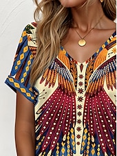 tanie T-shirt boho-Św. Patryk Damskie Podkoszulek Ombre Kwiaty Graficzny Codzienny Krótki rękaw W serek Zwykłe topy Codzienny Weekend Ubrania wakacyjne Nadruk Czerwonobrązowy Lato