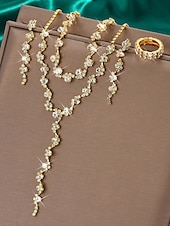 cheap Women&#039;s Necklace-Gold Rhinestone Jewelry Set – Elegant Necklace, Bracelet, and Ring Set for Women, Perfect for Formal Events, Weddings and Special Occasions