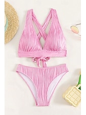 billiga Bikiniset-Dam Badkläder Bikini 2 st Kaxig Baddräkt Öppen rygg Smal Semester Standkläder Ensfärgat V-hals Ärmlös Baddräkter