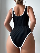 billiga One-piece-baddräkter-Dam Badkläder En bit Monokini Baddräkt Öppen rygg Magkontroll Hög midja Smal Semester Standkläder Ensfärgat U-hals Ärmlös Baddräkter