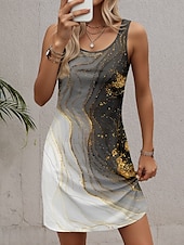 ieftine Rochii Art&amp;Design-Pentru femei Rochie Mini Rochie Mini Rochie de Vară Rochie A line Rochie Tip Maieu Epocă Stilat Casual Vacanță Zilnic Concediu Potrivire Largă Grafic Imprimare de marmură Fără manșon Stil Nautic