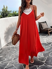preiswerte Einfaches Kleid-Damen Maxi Kleid Strandkleid Slip Kleid Urlaub Strandurlaub Unifarben Lässig Täglich Lockere Passform Grafik Ärmellos Träger Schwarz Rot Himmelblau Grün Sommer