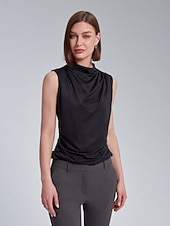 economico Bluse e camicie-Per donna Tinta unica Vacanza Ufficio Lavoro Senza maniche Nero Bianco Arricciato A lupetto Senza Maniche Elegante Casual Quotidiano Collo Alto Estate Primavera