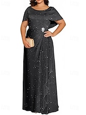 economico Abiti da sposa-Abiti da Sposa in A-Line Abito Glitterato Ospite di Nozze Lunghezza Piena Manica Corta Collo Tondo Autunno Ospite di Nozze Tessuto Lurex Scollo a Cowl con Plissé Fessura 2025