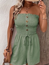 abordables combinaisons décontractées-Femme Normal Combishort Actif Couleur unie Sans Manches Sans Bretelles Boutons Cordon Vacances du quotidien Standard Noir Bleu Vert Eté