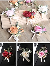 ieftine Bratara de dama-butoniera de nunta si corsajul de la incheietura mainii – accesorii florale elegante de trandafiri artificiali pentru mire, miri, domnisoare de onoare si evenimente speciale