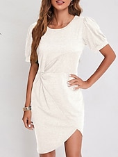 abordables Robe Simple-Robe Mini Femme Robe Portefeuille Robe T-Shirt Robe Tee Robe Unie Robe Bodycon Décontractée Vacances Travail Ville Ajustement Régulier Graphique Manches Courtes Col Rond Noir Blanc Vin Vert Été