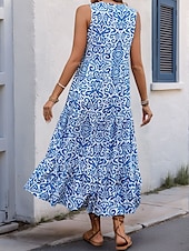 olcso Bohém ruhák-Női Maxiruha hétköznapi ruha Boho elegáns ruhák Ujjatlan ruha Boho ruha Csehország aranyos stílus Stílusos Vakáció Napi Tengerpart Laza öltözet Virágos Ujjatlan Vágott nyak Sárga Medence Fukszia