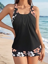 abordables Tankinis-Maillots de bain femmes maillot de bain une pièce monokini sans dos contrôle du ventre taille haute slim vacances plage maillot de bain à rayures florales halter sans manches