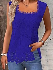 ieftine Bluze &amp; Camisole Damă-Top de camizola pentru femei solid elegant casual fără mâneci gât pătrat standard zilnic dantelă patchwork negru alb roz roșu albastru vară primăvară