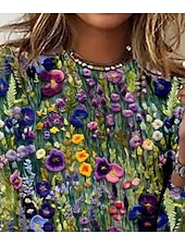 abordables Camiseta floral-Camiseta de mujer de manga larga cuello redondo túnica floral elegante vintage tops regulares diarios para salir impresión de fin de semana verde sal antes de otoño