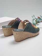 abordables Sandalias de cuña-Sandalias de cuña multicolores para mujer: elegantes sandalias tipo slide con punta abierta y plataforma cómoda para conjuntos casuales de verano