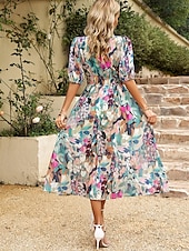 tanie Sukienka Sztuka i Design-Sukienka midi dla kobiet gorsetowa sukienka sukienka w kształcie litery A wakacyjna casual codzienna wakacyjna regularna z grafiką krótki rękaw dekolt w serek czarna jasna zieleń czerwona niebieska
