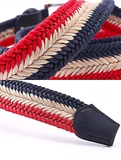 cheap Men&#039;s Belts-Men&#039;s Woven Braided Belt – Stylish and Durable Blue and Beige Design with Leather Accents, Adjustable and Comfortable for Casual or Formal Occasions
