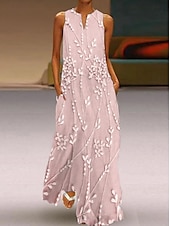 ieftine Rochie albă-Rochie maxi de damă Rochie Tip Maieu Elegantă Vacanță Croială Normală 3D Print Grafic Floral Bloc de Culoare Fără Mâneci Gât Despicat Roz Albastru Bej Vară