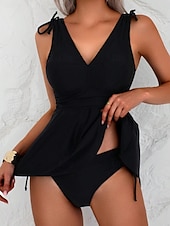 voordelige Zwemdresses-Dames Zwemkleding Tankini 2 stuks Brutaal Zwempak Blote rug Hoge taille Vakantie Strand Kleding Effen Kleur V-hals Mouwloos Badpakken