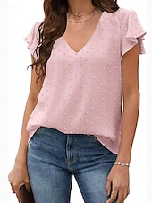 ieftine tricou simplu-Pentru femei Tricou Simplu Modă Modern Casual Manșon scurt În V Topuri obișnuite Zilnic Sfârșit de săptămână Bufantă Negru Alb Roz Îmbujorat Vară Primăvară