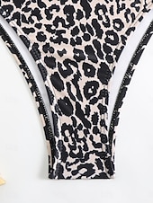 abordables Ensemble de bikinis-Maillots de bain pour femmes Bikini 2 pièces Maillot de bain échancré Sans dos Slim Vêtements de plage de vacances Léopard Col scoop sans manches