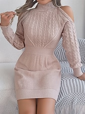 olcso Egyszerű ruha-Női Mini Ruha Pulóver Ruha Testhezálló Ruha Off The Shoulder Ruha Kényelmes Lámpás Ujjú Nyaralás Napi Rendes Illeszkedés Virágos Hosszú Ujjú Magas Nyak Rózsaszín Haditengerész Zöld Szürke Nyár Ősz Tél