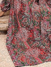 billiga Boho klänningar-Dam Midiklänning Solklänning A linjeklänning Fit And Flare Klänning Puffärmsklänning Semester Semester Ledigt Dagligen Normal Grafisk Långärmad V-hals Gul Rubinrött Grön Sommar