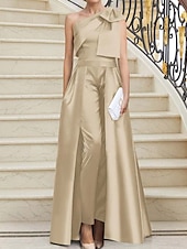 abordables Tailleurs-pantalons et combinaisons-Combinaisons Robe de Soirée Élégante Avec Jupe Détachable Robe Invité au Mariage Longueur de Sol Sans Manches Épaule Dénudée Satin Vert Sauge avec Nœud(s)