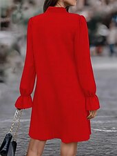 cheap Plain Dress-Women&#039;s Mini Dress Work Dresses Party Semi Formal Party Work Regular Fit Graphic Long Sleeve High Neck Black Red Summer Spring Fall