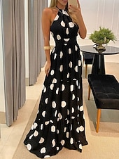 tanie Sztuka i projektowanie sukien-Damskie Sukienka maxi Codzienne sukienki Sukienka gorsetowa Sukienka A line Sukienka na ramiączkach Elegancki Codzienny Urlop Codzienny Regularny Kwiaty Panterka Groszki Bez rękawów Kantarka