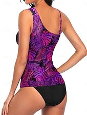 preiswerte Tankinis-Damen Badeanzug 2 Stück Cheeky-Bikinihose Bademode Rückenfrei Bauchkontrolle Schlank Urlaub Strandbekleidung Graphic Asymmetrischer Hals Ärmellos Badeanzüge