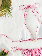 billiga Bikiniset-Dam Badkläder Bikini 2 st G-string Baddräkt Öppen rygg Smal Semester Standkläder Blommig V-hals Ärmlös Baddräkter