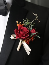 ieftine Bratara de dama-butoniera de nunta si corsajul de la incheietura mainii – accesorii florale elegante de trandafiri artificiali pentru mire, miri, domnisoare de onoare si evenimente speciale