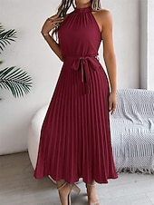 levne Jednoduché šaty-Dámské midi šaty zavinovací šaty áčkové šaty plisované šaty halter šaty dovolená dovolená volnočasové každodenní běžný střih grafické bez rukávů halter výstřih černé růžové vínové zelené letní